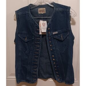 Vintage Guess Denim Womens Vest Size Small   With Tags Missing A Button